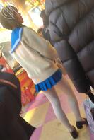 原创抄底微胖蓝色白丝连裤袜jk妹1