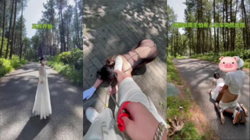 户外调教骚母狗，在户外操逼太刺激了，没操几下就射了